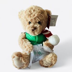 Plush Teddy Bear with Green Vest and Red Scarf